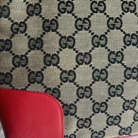 Gucci GG Canvas Red Leather Trimmed Shoulder Bag/ Tote - Picture 8 of 10